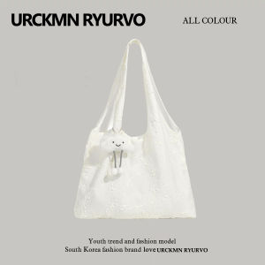 กระเป๋าถือผ้าใบทรงถุง ZAR FENDEN กระเป๋าถือผู้หญิงแบบลำลองสำหรับเดินทางในช่วงฤดูร้อน ความจุขนาดใหญ่ น้ำหนักเบา ลายดอกไม้ลูกไม้