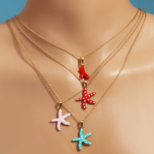 Colorful Starfish Pendant Necklace for Women 18K Gold Plated Stainless Steel Chain Dainty Jewelry Hypoallergenic Everyday Gift