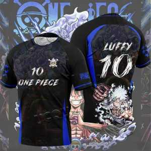 Bandai | Summer 2026 One Piece Lu Fei "Fifth Gear Nika No. 10" Dark Football Themed 3D Printed Breathable T-shirt Adult Parent-child Top