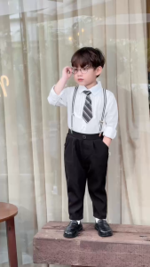 Set bộ sơ mi công tử tay dài 4CT bé trai mặc sinh nhật thôi nôi đám cưới 1 đến 7tuổi BERNIE T0625B15