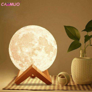 Cammuo 8cm Moon Lamp LED Night Light Battery Powered With Stand Starry Lamp Bedroom Decor Night Lights Kids Gift Moon Lamp