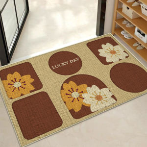 Linen Woven Door Mat Bathroom Kitchen Entrance Anti-Slip Rug Home Use Floor Mat Plant Floral Simple Modern Style Machine Knitted