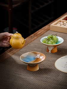 Accessible Luxury Tea Table Firewood Ceramic High Leg Tea Cake Tray Internet Celebrity Fruit Plate Living Room Home Snack Snack Tribute Plate Plate