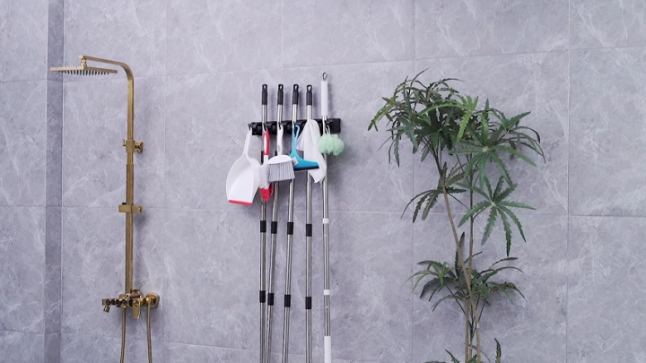 thumbnail image 2 of Wall Mounted Mop Broom Rack Heavy Duty Organizer For Kitchen Laundry Room Garden Storage 2 of 13