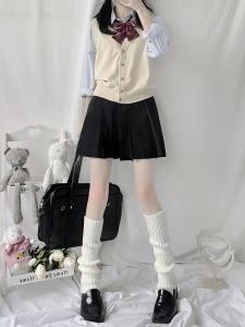Japanese Style JK Autumn Winter Warm Thick Knitted Wool Socks Pure Color Knee High Socks for Women Fashionable Harajuku Style