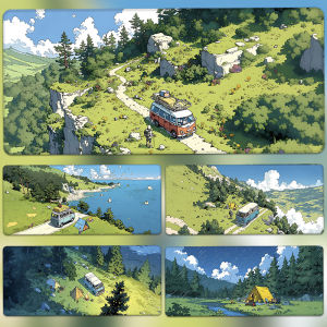 Anime Camping Night View Mousepad Thickened Keyboard Mat for Men And Women High Aesthetic Value Office Anti-slip Desk Mat