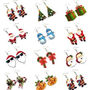 Christmas Tree Bell Shaped Earrings Christmas Snowman Cane Gift Box Pendant Alloy Plated Silver Gold Fashion Jewelry Accessories