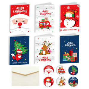 6Sets Merry Christmas Greeting Cards with Envelopes & Stickers Assorted Christmas Gift Cards Xmas Holiday Party Invitation Card