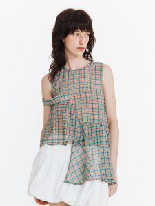 Retro Plaid Irregular Lace Spring Summer Vest Top