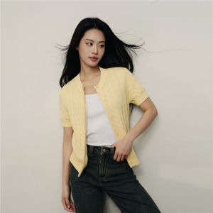 Giordano Pure Cotton Knitted Short Sleeve round Neck Open Cardigan Womens Fashion Summer Casual Wear Single Button Closure