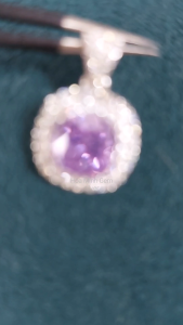 Mặt dây xoàn đá thạch anh nam phi tím vuông bầu size viên chủ 6.8mm bọc xoàn trắng bạc nguyên chất OS76302F Hoa Minh Gem