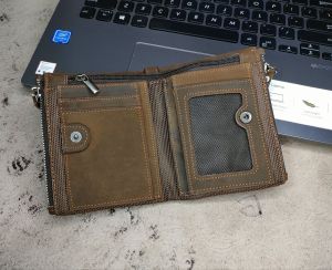 Dompet kulit Ryokuu dobel ziper kulit sapi asslli crazy horse