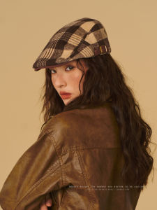 Retro British Artistic Plaid Beret Hat Women Spring Summer Trendy Shopping Street Style Duckbill Cap Casual Round Top Hat