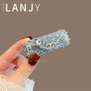 Luxurious Crystal Hair Clip Side Bangs Chain Design Blue Crystal BB Clip Fashionable Hair Accessories Elegant Hair Grips