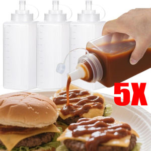 5pcs Dustproof Multifunctional Condiment Squeeze Pointed Bottle with Lid / Great for Jam Salad Seasoning Storage Dispenser / Squeeze Pointed Bottle Kitchen Accessories