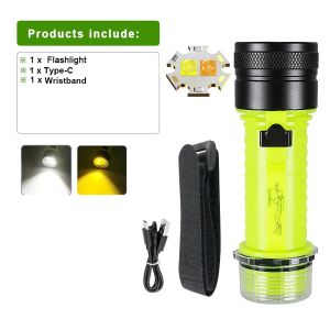 2025 Newest Professional Diving Flashlight IPX8 Underwater Lantern USB Rechargeable Strong Light Scuba Diving Torch Fishing Lamp
