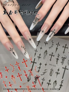 Sticker ติดเล็บ เท่ๆ สุดเก๋ สไตล์โกธิค สีดำและแดง เล็บติดดอกไม้ ตกแต่งเล็บ ผลิตจากจีน