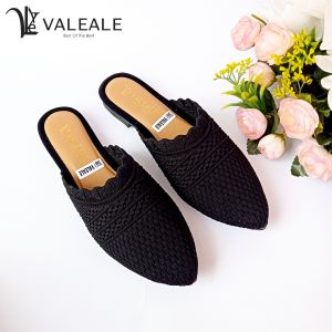 COD Sandal Slop Wanita Korean style Flatshoes LEONITA VALEALE Pijkan Empuk Sol Karet Renda Gelombang motif acak