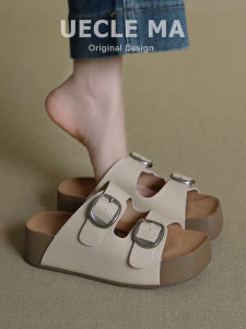 UECLE MA | Leather Slip-On Buckle Thick Sole Slippers