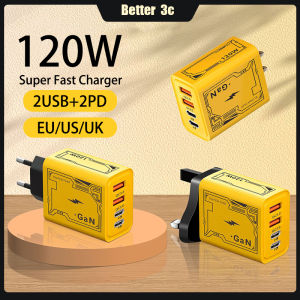 120W GaN Super fast charging USB Type C charger Mech 2USB+2PD Phone Charger Adapter for mobile phone/tablet