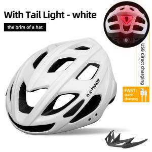 x-tiger | X-TIGER Cycling Helmet LED Tail Light Breathable One-piece Mountain Road Sports Bicycle Helmet Rechargeable with Brim Design