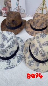Shop shop หมวกสานชายใบใหญ่ ทรงไมเคิ้ลแต่งลายสกรีนใบมะพร้าว สินค้าพร้อมส่งจากไทย B094