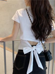Thời Trang Nút Bướm Trắng Áo Thun Nữ Tay Ngắn Cho Nữ Tagkita Cô Và Những Người Khác Pháp Cổ Slim Fit Mùa Hè Quần Áo Polyester