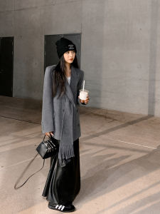 Womens Long PU Leather Skirt Floor-Length Ankle Fish Tail Waist Cord Elastic High Waist A-Line Long Skirt Korean Style