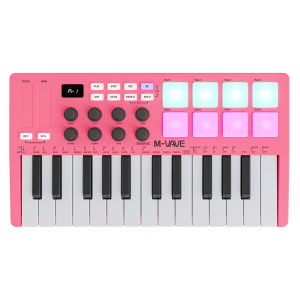 M-VAVE | M-VAVE Pink SMK-25 Key MIDI Controller w/8 RGB Pads/8 Assignable 360°knobs/Bluetooth 5.0/USB-B type interface