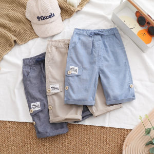 Childrens Loose Cropped Pants Boys Cotton and Linen Breathable Solid Middle Pants Baby Summer Thin Casual Cargo Shorts