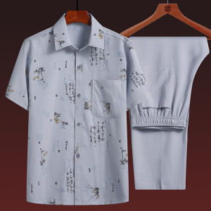 Middle-Aged and Elderly Men Short-Sleeved Linen Shirt Outfit Dads Summer Loose Lapels Cotton and Linen Grandpas Clothes