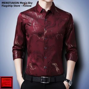 MEN'STIAKON | Long Sleeve Spring Casual Shirt Chinese Style Dragon Print