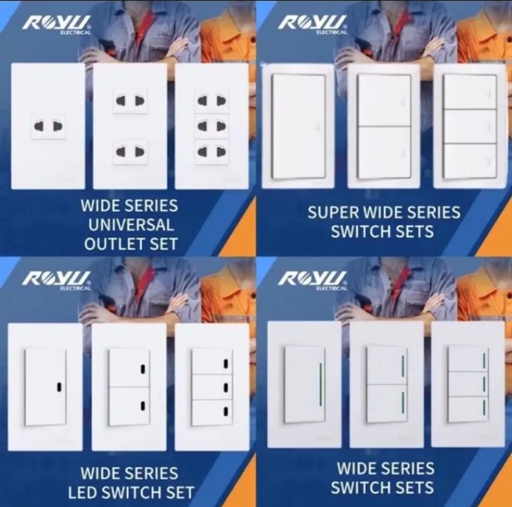 ROYU WIDE SERIES SET. SWITCH & UNIVERSAL OUTLET. 1 Gang, 2 Gang, 3 Gang ...