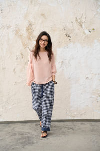 OWISH Plaid Loose Womens Casual Pants Summer Slimming Versatile Wide Leg Long Trousers Straight Cut Natural Waist Cotton Blend