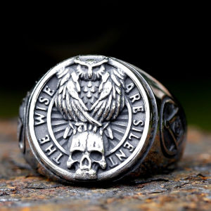2023 New Gothic viking  Freemasonry and raven skull Ring For Men Women Stainless Steel Male Anel Gift free shipping
