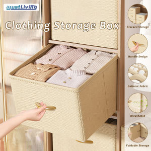 JustLiving ที่จัดระเบียบตู้เสื้อผ้ากล่องใส่เสื้อผ้าพับได้ที่จัดระเบียบในตู้เสื้อผ้าช่องความจุขนาดใหญ่กล่องเก็บของในบ้านองค์กรสะดวกกล่องเก็บของใช้ในบ้านประหยัดพื้นที่