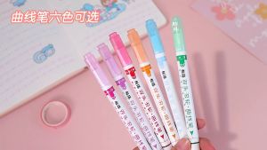6pcs Ins Creative Curve Flower Shape Dual Purpose Outline Pen Student Quick Dry DIY Handbook Brushes Highlighter Pen Roller Note Number Pen