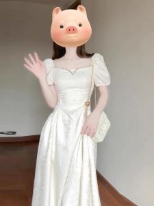 CHANGTONG | Elegant French Style Princesse Dress With Bubble Sleeves And Diamond Embellishment A-Line Silhouette Gentle Wind Fashion