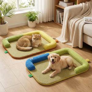 Teeker Pet Cooling Dog Bed with Pillow L Shaped Sofa Design Breathable Summer Mat for Kittens & Cats Machine Washable Cushion Calming Bed for Persian Siamese Small Pets