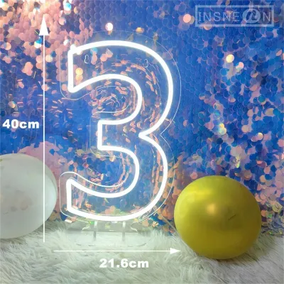 Numbers 1-9 Neon Sign Birthday Acrylic Lights with Switch for Anniversary Wedding Party Business Beauty Salon Wall Decor 40cm