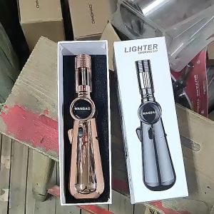 Torch Inflatable Butane Gas Outdoor Windproof Barbecue Straight Spray Gun Can Be Freely Converted Head Moxibustion Cigar Lighters High Capacity Spray Gun Jewelry Metal Welding Gifts For Men