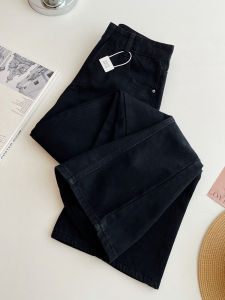 Original Design Loose Wide Leg Black Jeans Womens Fashionable Retro Straight Cut Denim Pants High Waist PU Material Casual