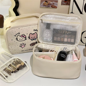 กระเป๋าเครื่องสำอางขนาดใหญ่พกพาสะดวก กระเป๋าเครื่องสำอางสำหรับผู้หญิง กระเป๋าใส่ของใช้ในห้องน้ำสำหรับเดินทางแบบพกพา กระเป๋าใส่เครื่องสำอางแบบแยกชั้นสองชั้น