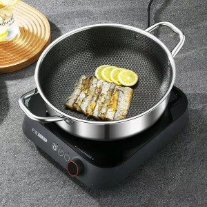 410 Stainless Steel Soup Pot Wok Frying Pan Honeycomb Non-stick Pan with Lid Home Hot Pan Induction Cooker Gas Stove Universal