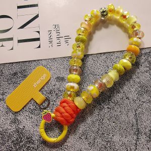 Handmade Beaded Bracelet Mobile Phone Chain Durable Nylon Thread Acrylic Material High-End Womens Model Short Keychain Clutch
