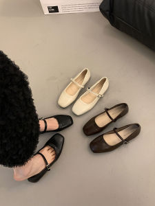 French Mary Jane Womens Shoes 2025 New Summer Low Heel Flat Mouth Single Shoes Fashionable Casual Slip-On Flats for Women