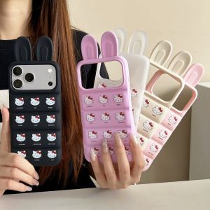 Sanrio | Rabbit Ear Down Jacket Sanrio KT Cat Phone Case For iphone 17 16 15 12 13 14 Pro Max Silicone Shockproof Soft Cover For Girls