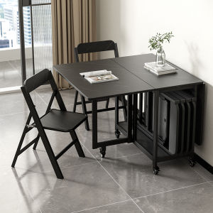 Foldable Rock-Imitation Table Small Apartment Home Use Rectangle Storage Mobile Table Dining Table with Chairs Combination