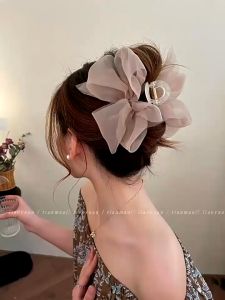 Mesh Bow Big Hair Claw Clips for Girls Flower Plate Hair Clamps Simple Hair Pins Head Accessories