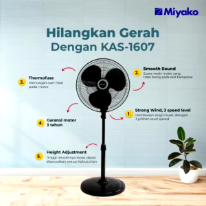 MIYAKO Stand Fan 16 inch KAS 1607 PL GB Kipas Angin Kaki Bulat